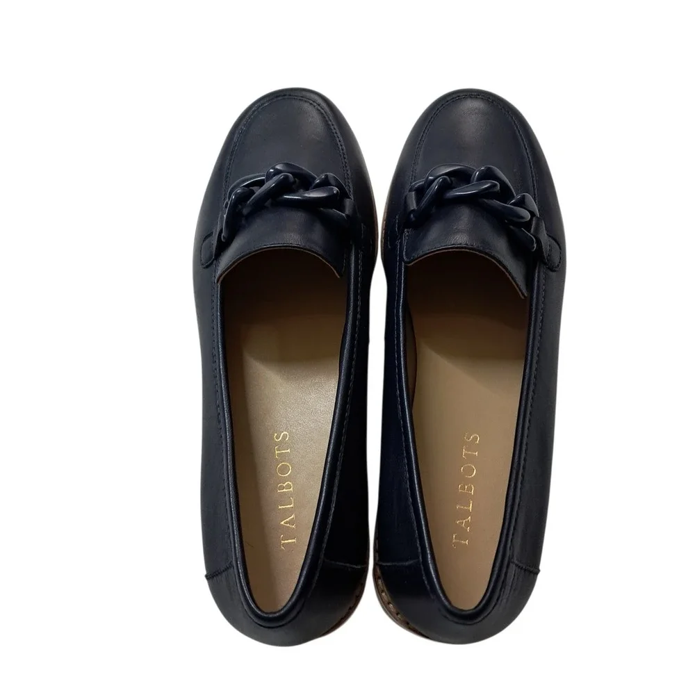 New Talbots Laura Chain Loafers Womens 8M Indigo‎ Blue Leather Slip On Preppy